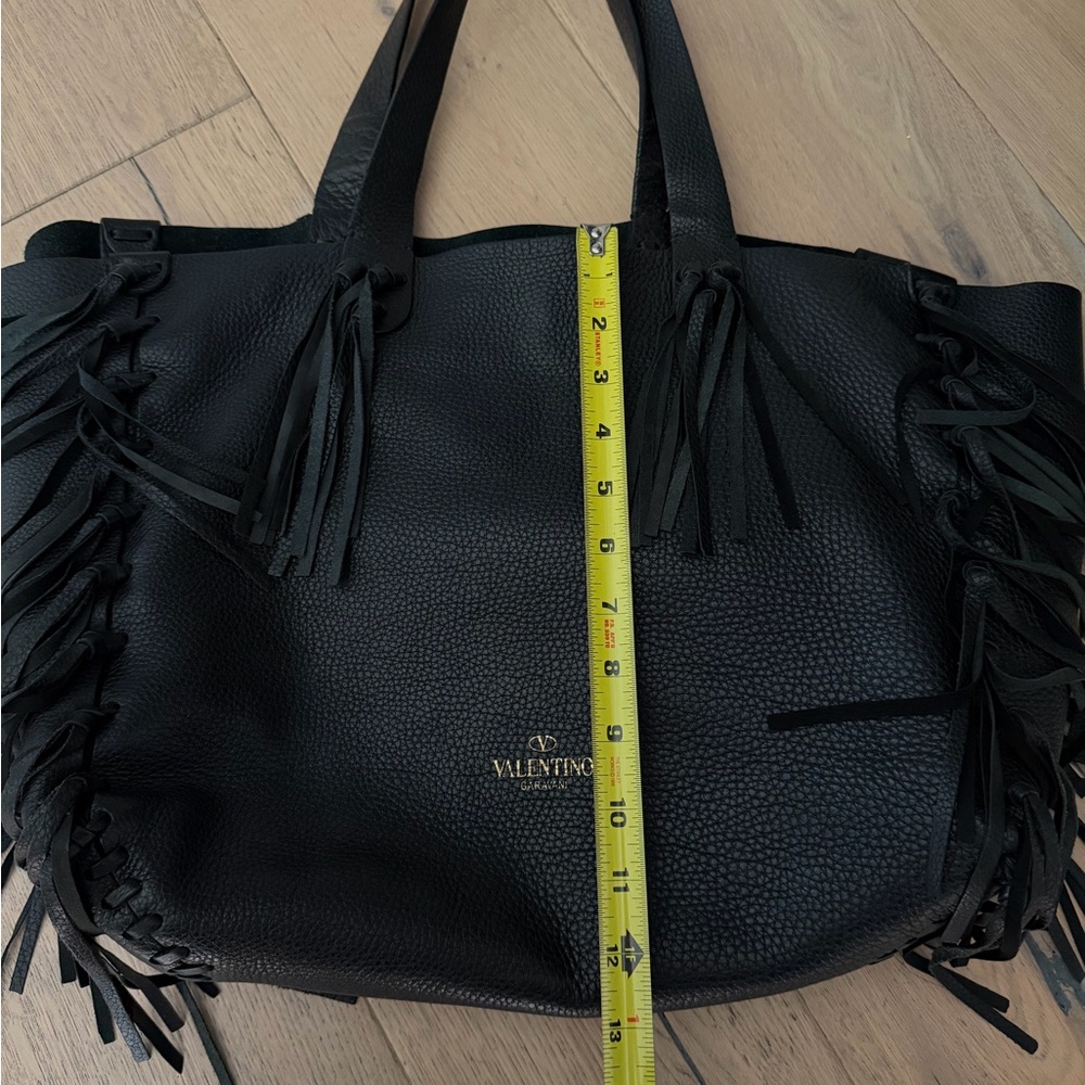 Valentino Black Leather C-Rockee Fringe Tote - Picture 6 of 15